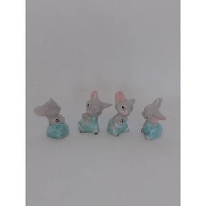 Vintage Mini Country Mice Set of 4 Each Adorable Mouse are in Blue Overalls (4b)